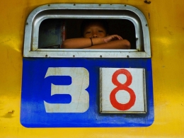 a child in train toilet 