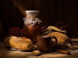 Still life with bread and milk 