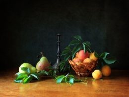 With fruits and old candlestick 