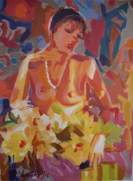 Mulher desnuda com flores 