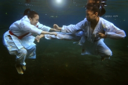 Fighting Karate Underwater 