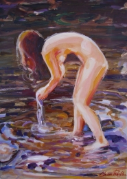Mulher, entre as águas do rio 