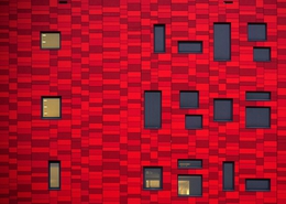 windows and red facade 