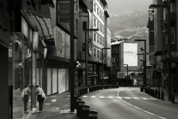 street scene in a pyrenean town (8:55am) 