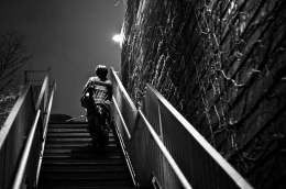 Woman up the stairs 