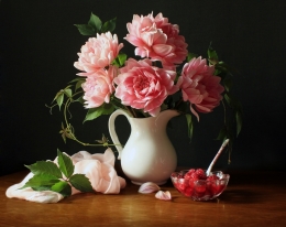 Dahlias in a pitcher 