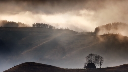 Sunrise at sheepherder`s hut 