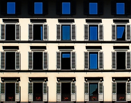 twenty windows and four red geraniums 