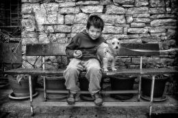 boy with apple and dog 