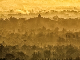 Golden misty of Borobudur Temple 