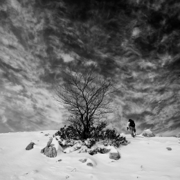 Winter hiking in black and white 