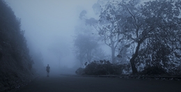 A lonely man on the misty Azores islands . 