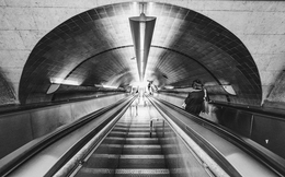 ESCALATORS OF OLD LISBON METROPOLITAN STATION 